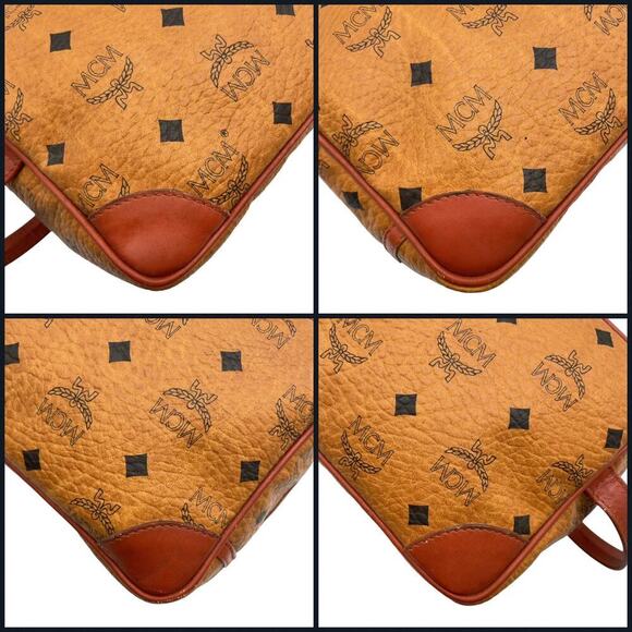 MCM Vintage Visetos Monogram Canvas Toiletry Barrel Bag Nappa Leather Trim - Picture 9 of 16